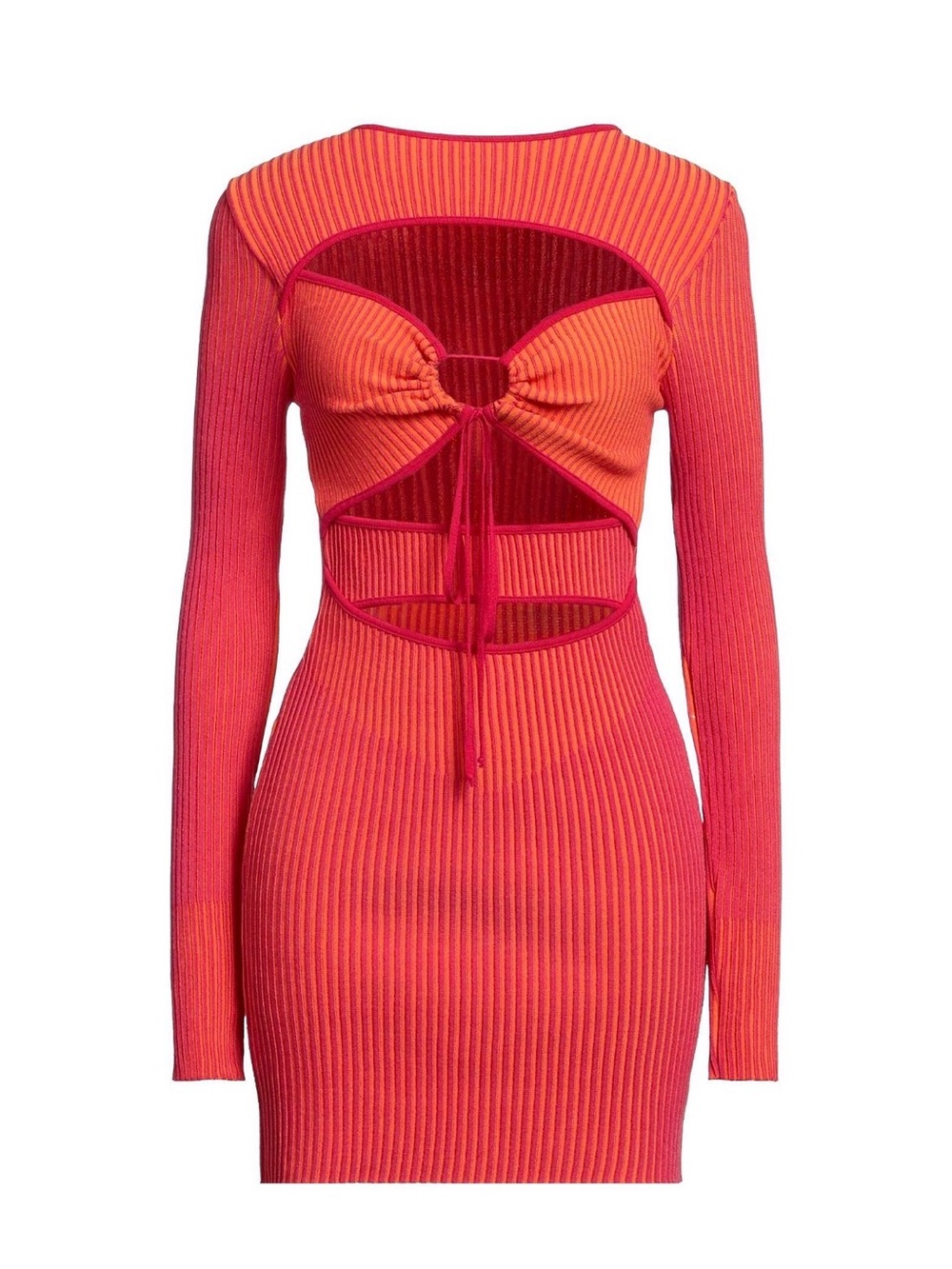 AndreAdamo - Long Sleeve Cutout Ribbed Mini Dress - Red Pink